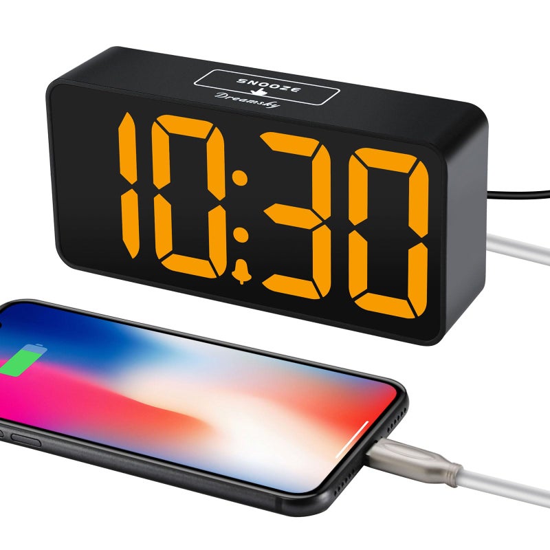 DreamSky Small Digital Alarm Clock for Bedroom, Large Big Numbers Display with Brightness Dimmer, Electric Bedside Desk Clock with USB Charging Port, Adjustable Alarm Volume, USB-C Adapter Powered - Image 4